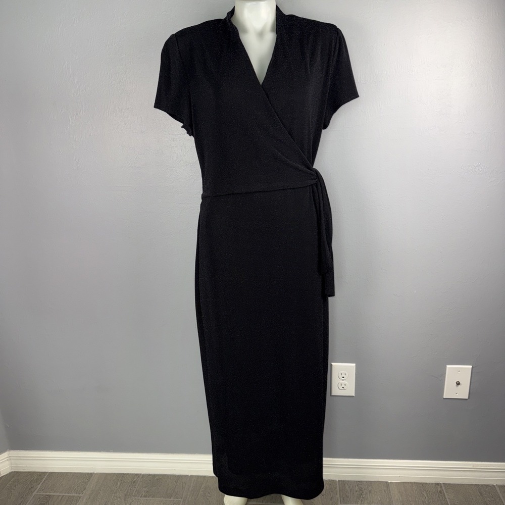 Virgo Dress Women's 14 Black Sparkly Faux Wrap Maxi Vintage